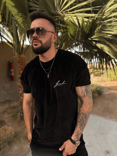 Velour Initials Tshirt Czarny