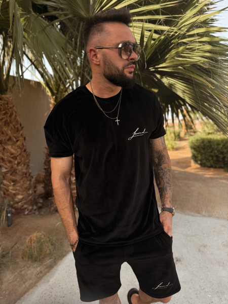 Velour Initials Tshirt Czarny
