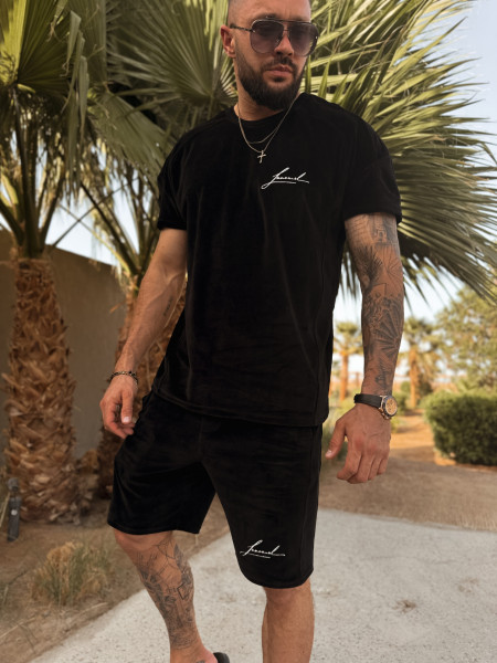 Velour Initials Tshirt Czarny