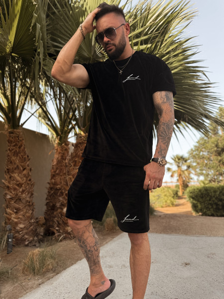 Velour Initials Tshirt Czarny