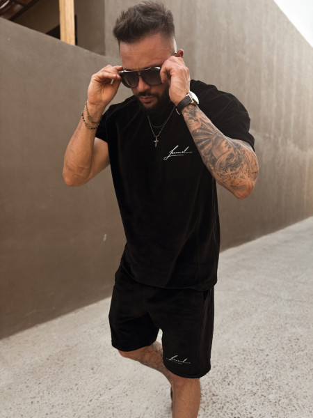Velour Initials Tshirt Czarny