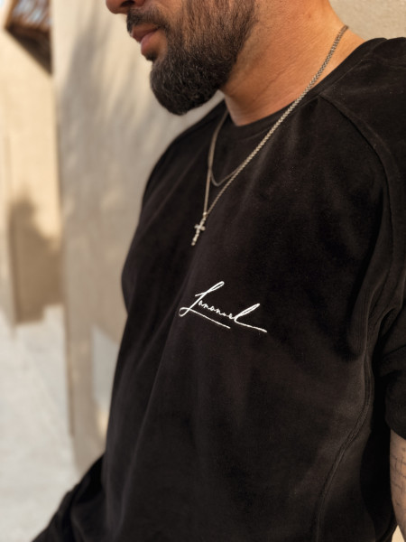 Velour Initials Tshirt Czarny
