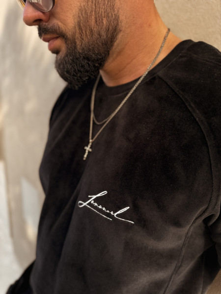 Velour Initials Tshirt Czarny